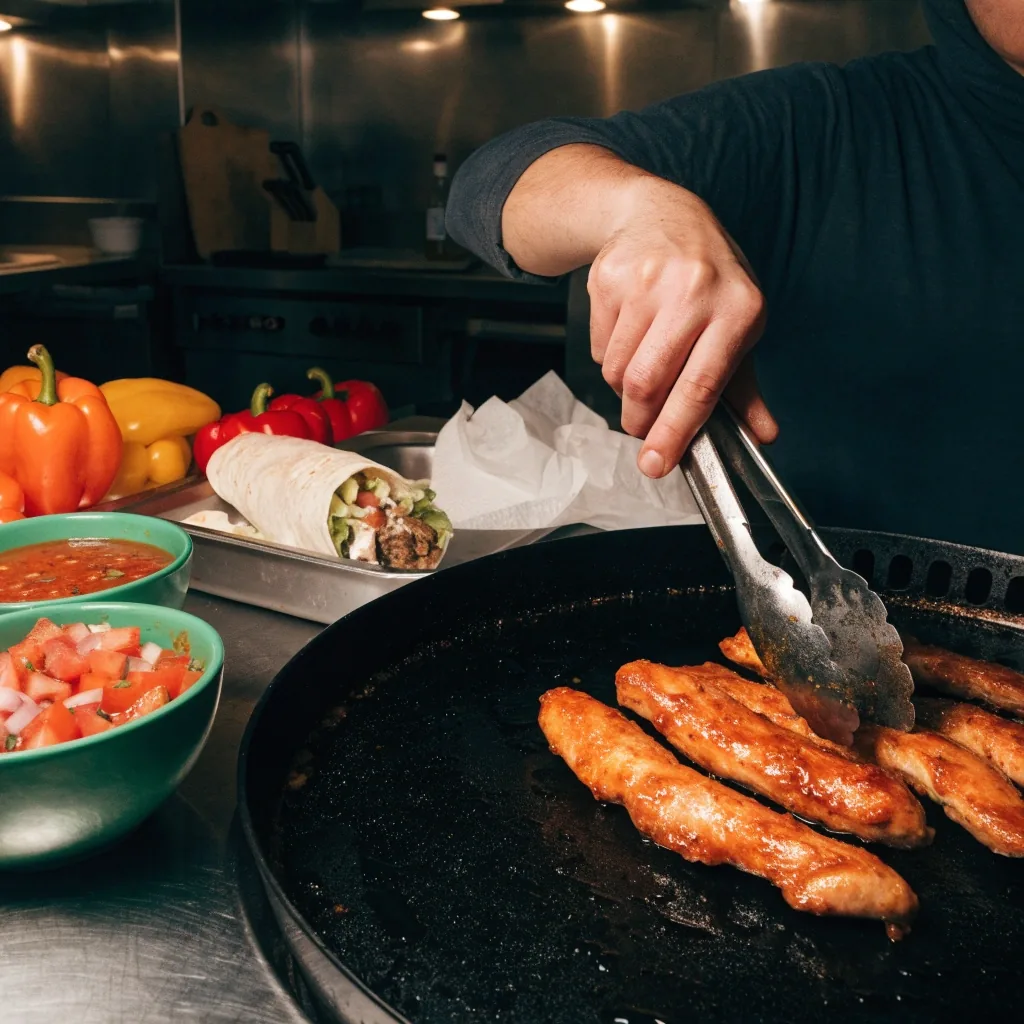 Chicken grilling to order with fresh salsas alongside