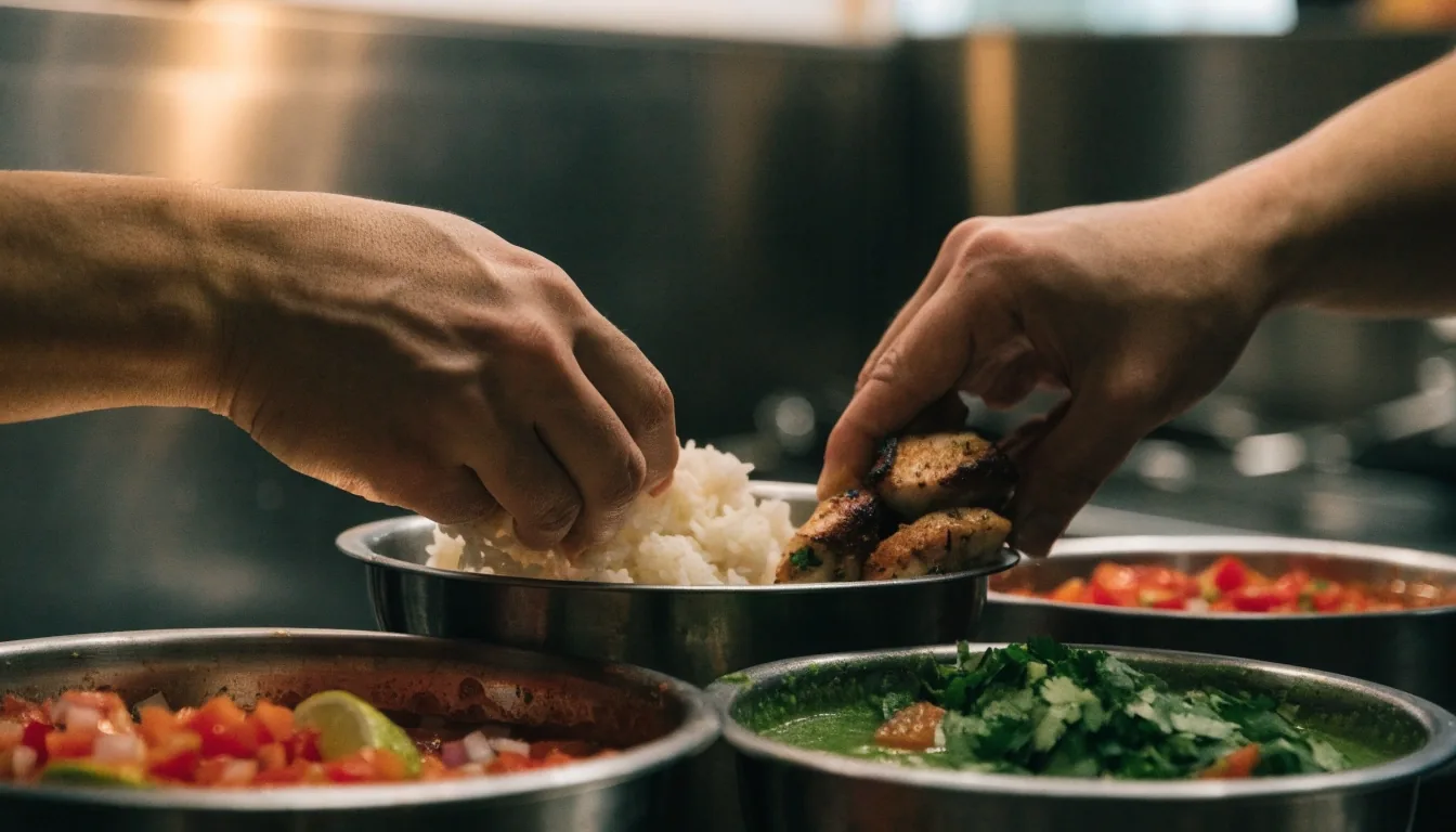 Burrito bowl being made fresh in the Spencer Street kitchen