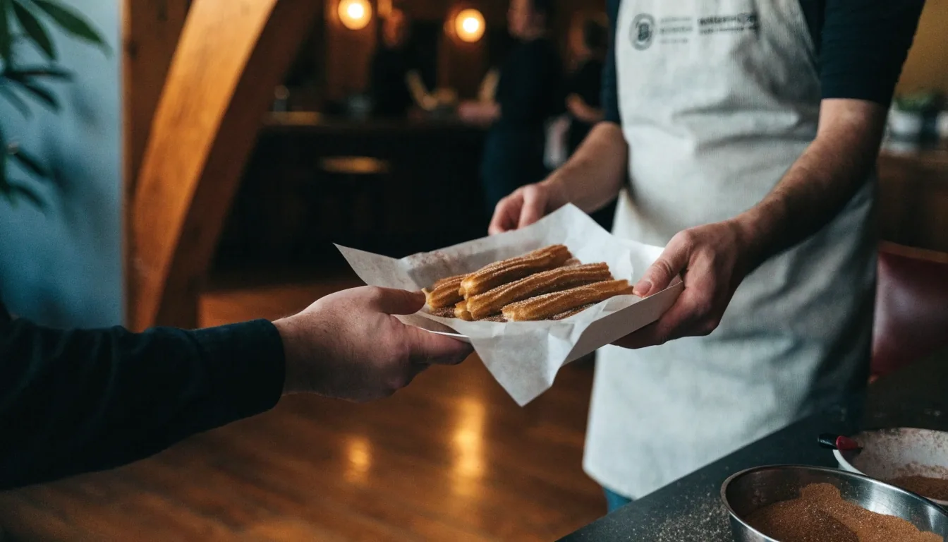 Churros order being handed over for delivery at Guzman y Gomez