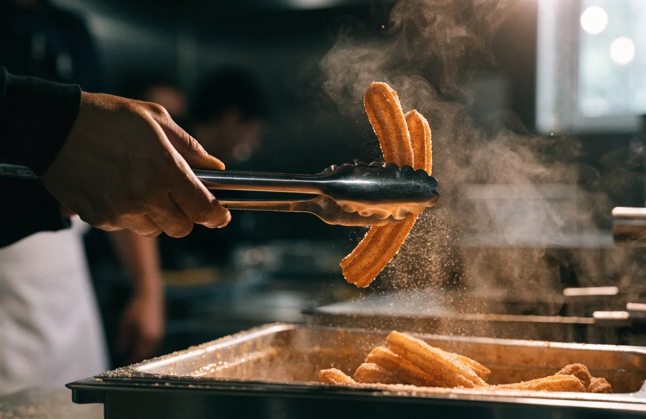 Churros fried to order and rolled in cinnamon sugar