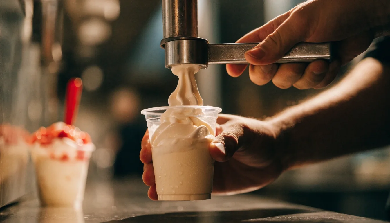 Soft serve sundae in a cup at the counter