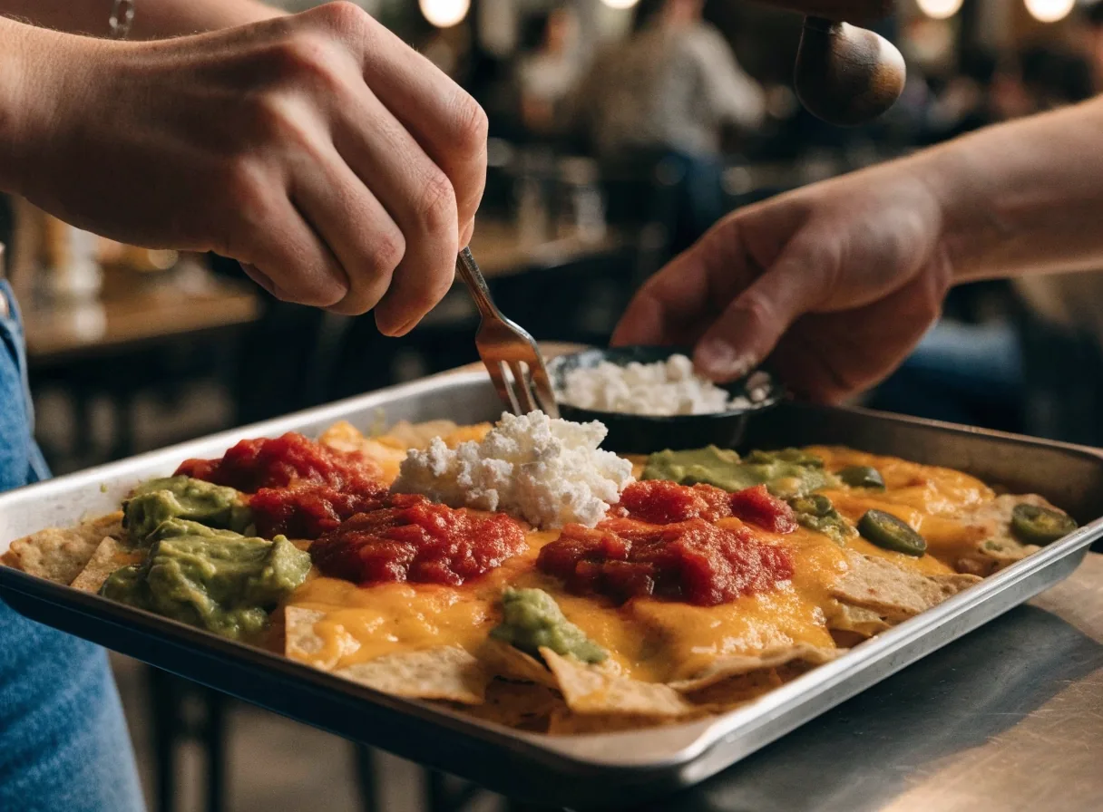 Loaded shareable nachos with fresh toppings